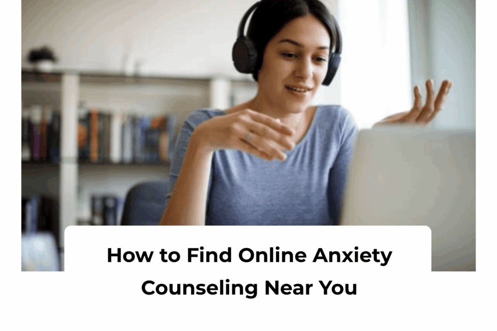 Adult on a laptop having an online counseling video call at home.